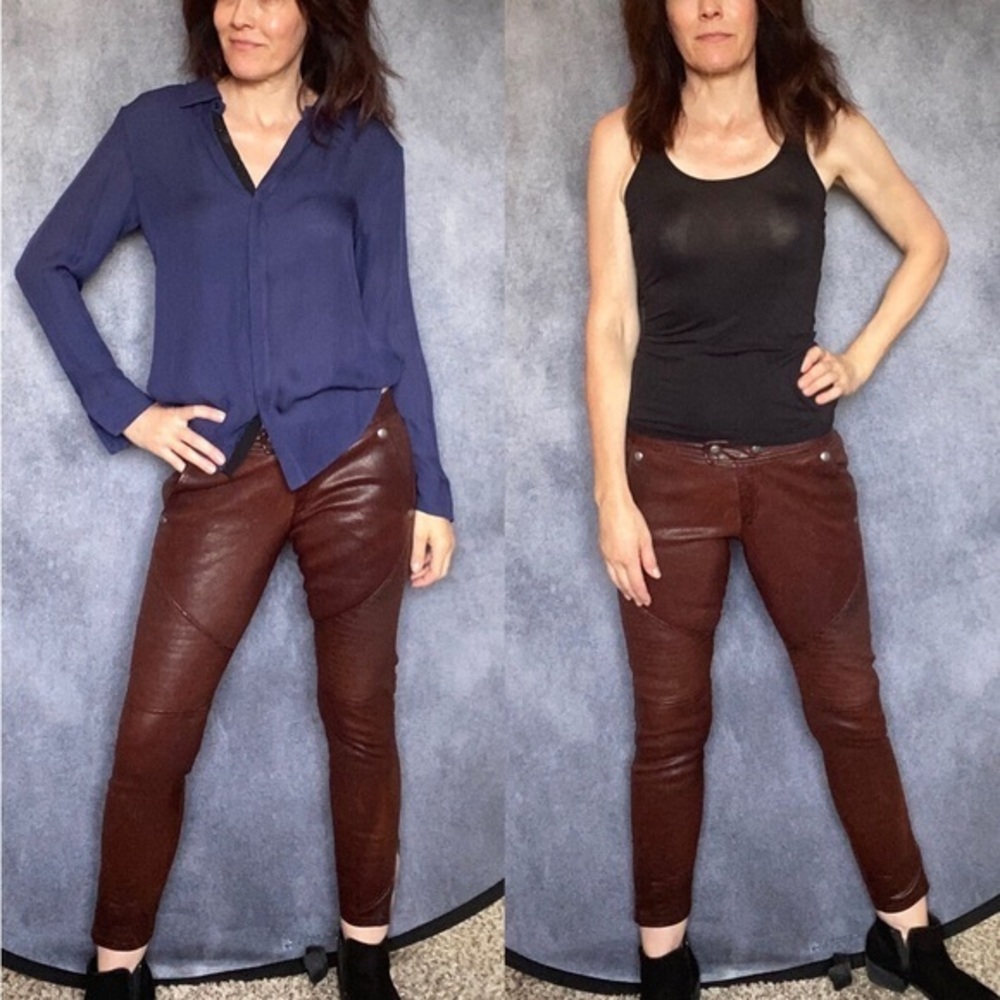 NEW ELIZABETH and JAMES Diedrick dark red Leather Moto Pants zip ankle size 4